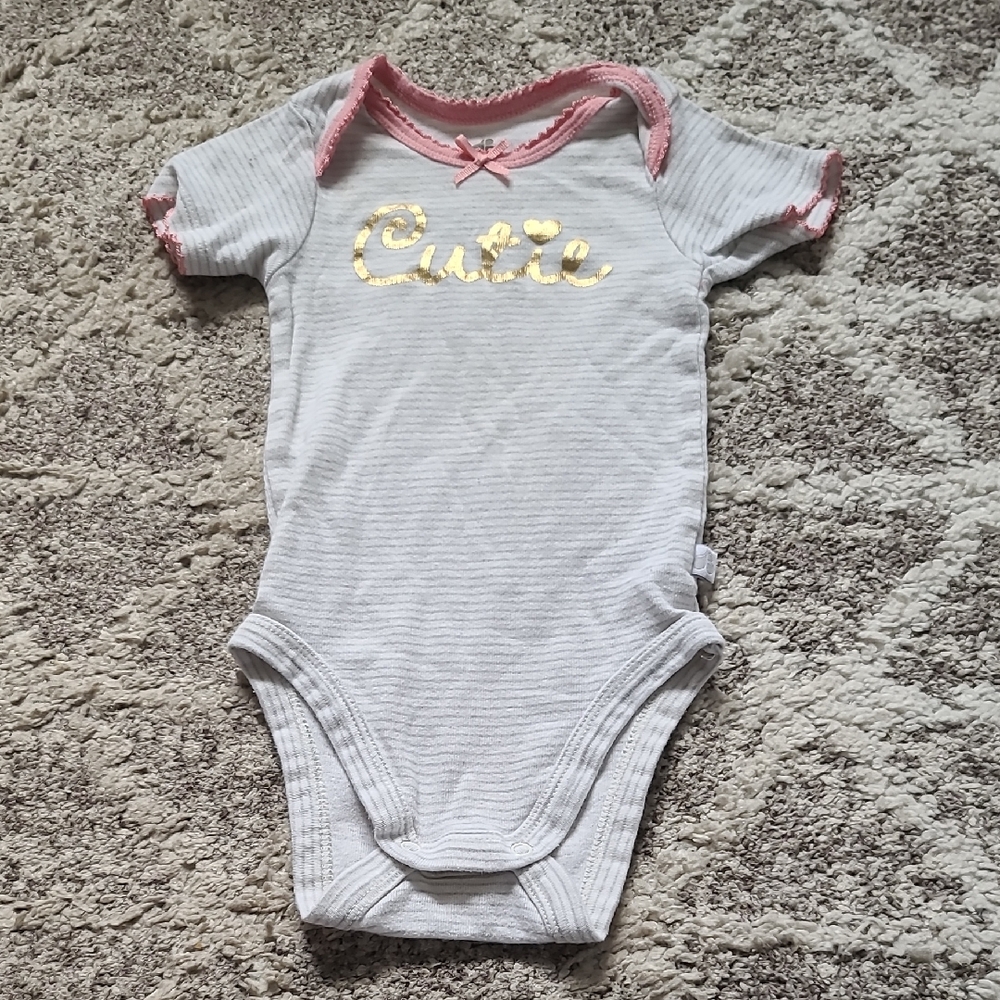 15 for $10 - Just Born 3-6m Girls Pink, Gray, White & Gold "Cutie" Onesie